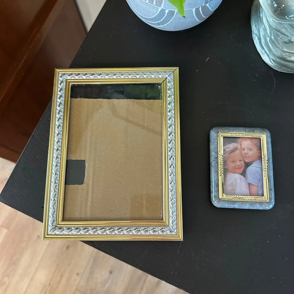 VTG 90's Picture Frame Set 2 Gold Silver Textured 5x7 2x3 Cottagecore Grannycore
